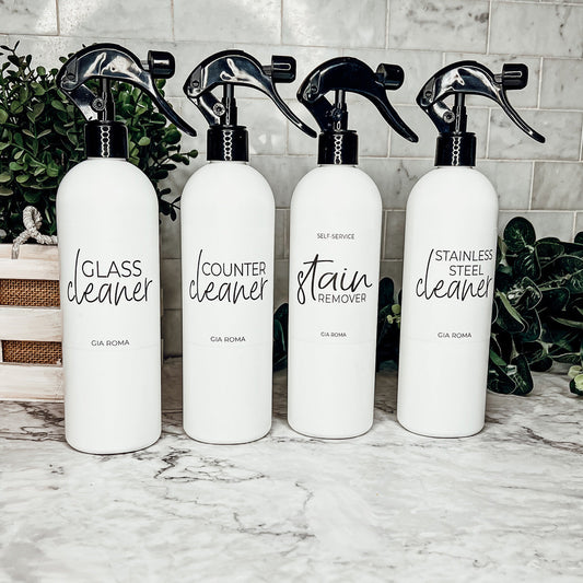 Bouteilles vaporisatrices en plastique de 473 ml avec étiquettes blanches ou noires imperméables