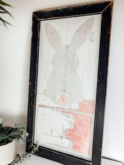 Hasenpuschel Rustikales Bauernhaus Holzschild 24x12 Zoll Frühling Osterdeko Bauernhaus Wandbehang