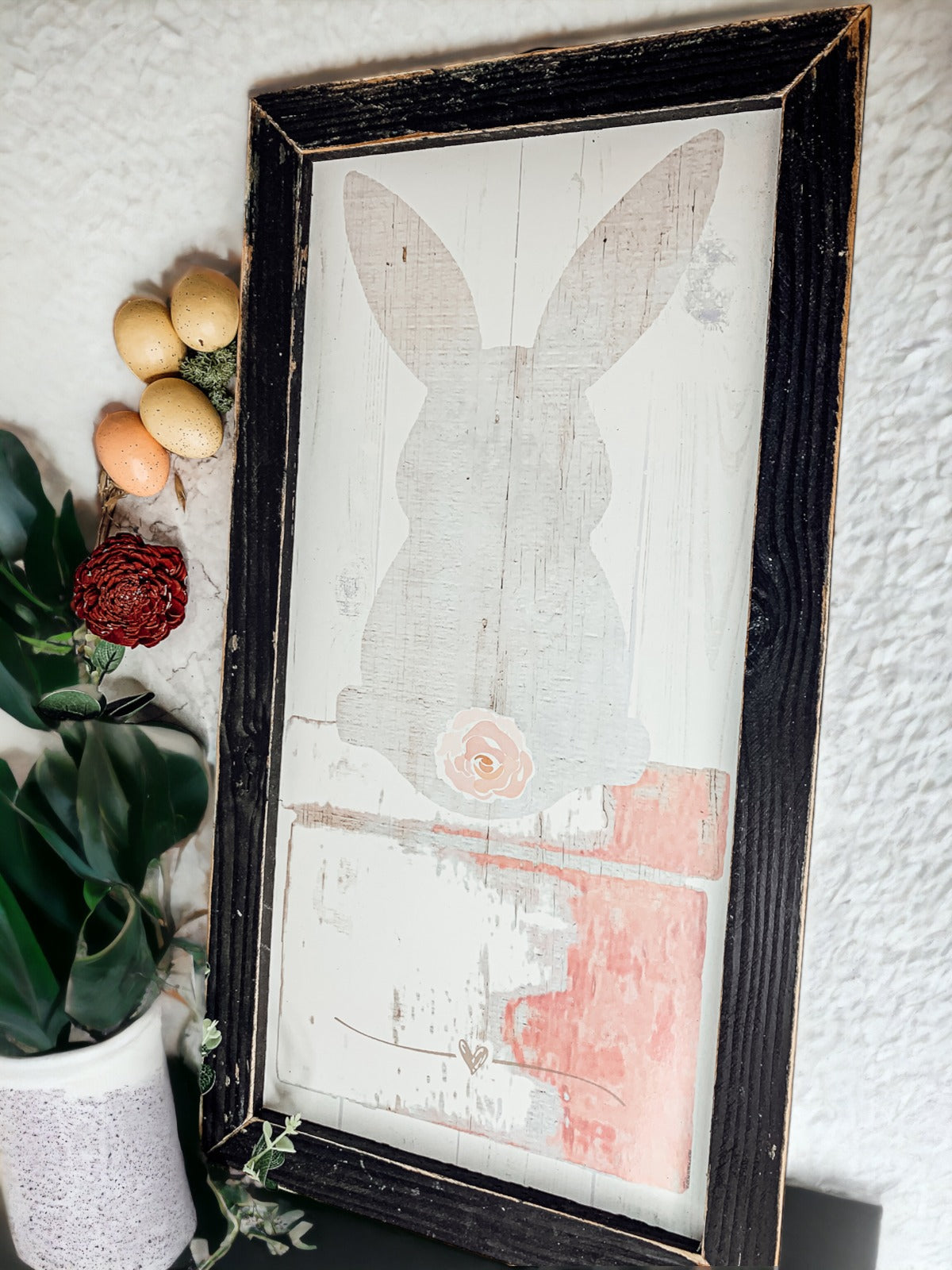 Hasenpuschel Rustikales Bauernhaus Holzschild 24x12 Zoll Frühling Osterdeko Bauernhaus Wandbehang