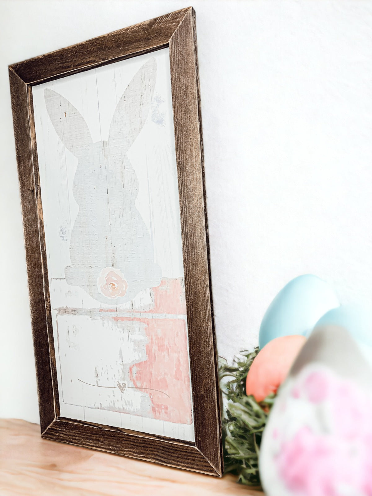 Hasenpuschel Rustikales Bauernhaus Holzschild 24x12 Zoll Frühling Osterdeko Bauernhaus Wandbehang