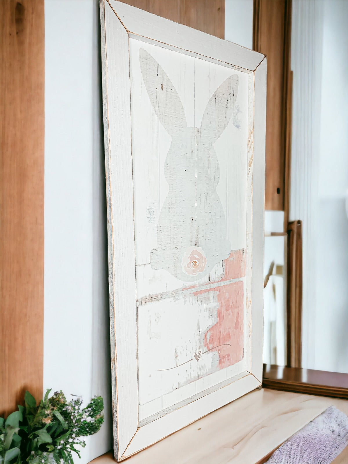 Hasenpuschel Rustikales Bauernhaus Holzschild 24x12 Zoll Frühling Osterdeko Bauernhaus Wandbehang