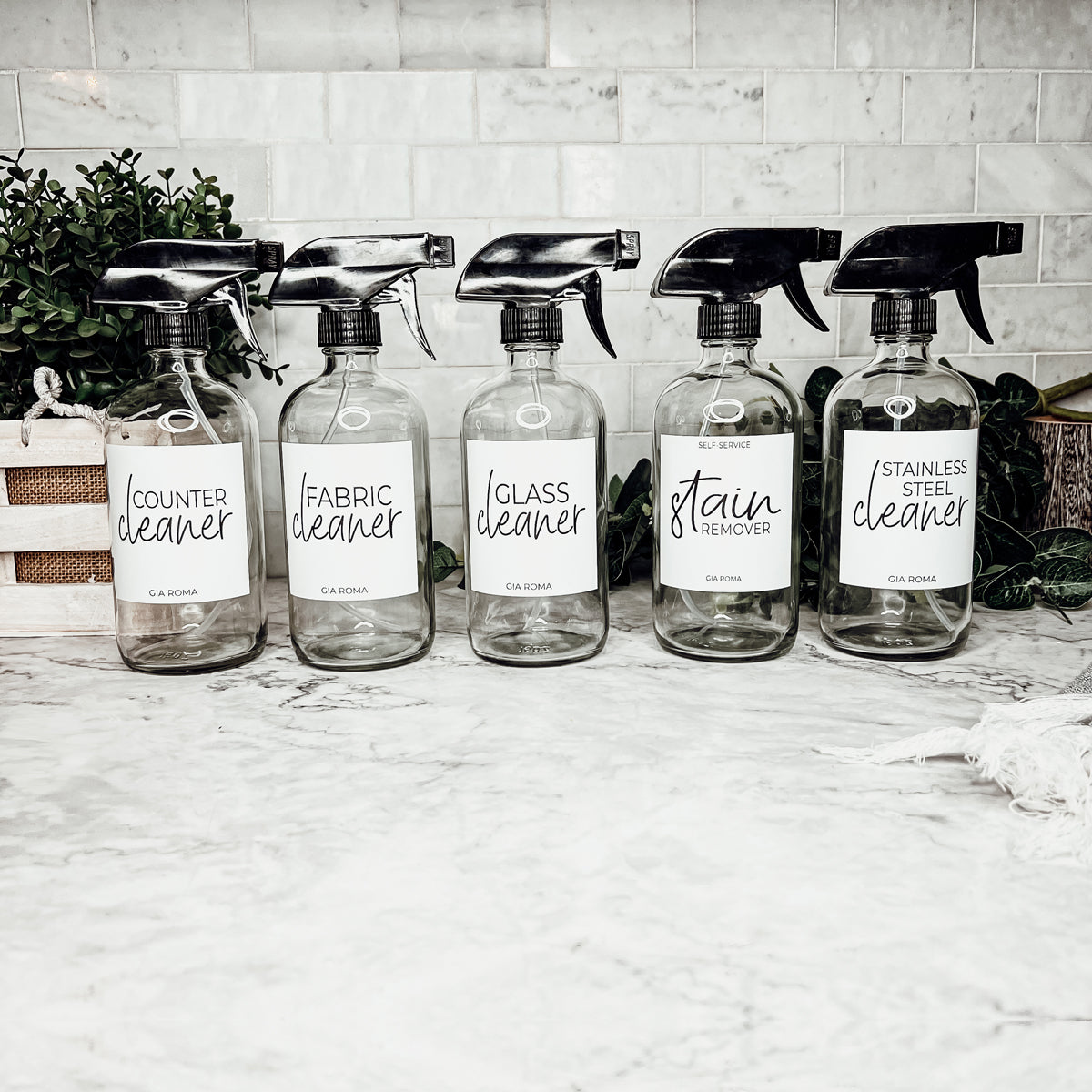 Bouteilles de nettoyage rechargeables en verre Boston Round de 16 oz pour distributeurs de savon et de lotion