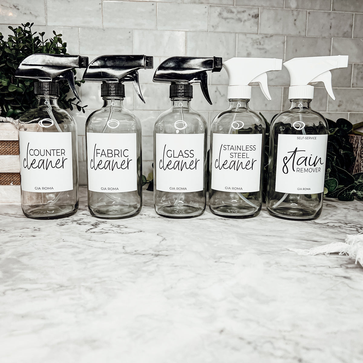Bouteilles de nettoyage rechargeables en verre Boston Round de 16 oz pour distributeurs de savon et de lotion