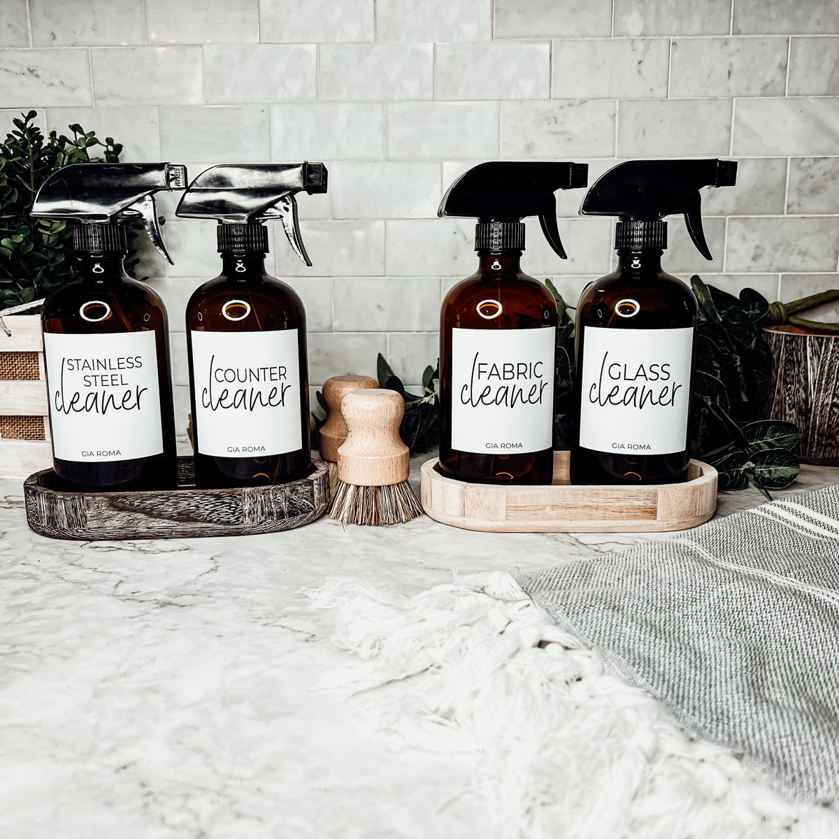 Bouteilles de nettoyage rechargeables en verre Boston Round de 16 oz pour distributeurs de savon et de lotion