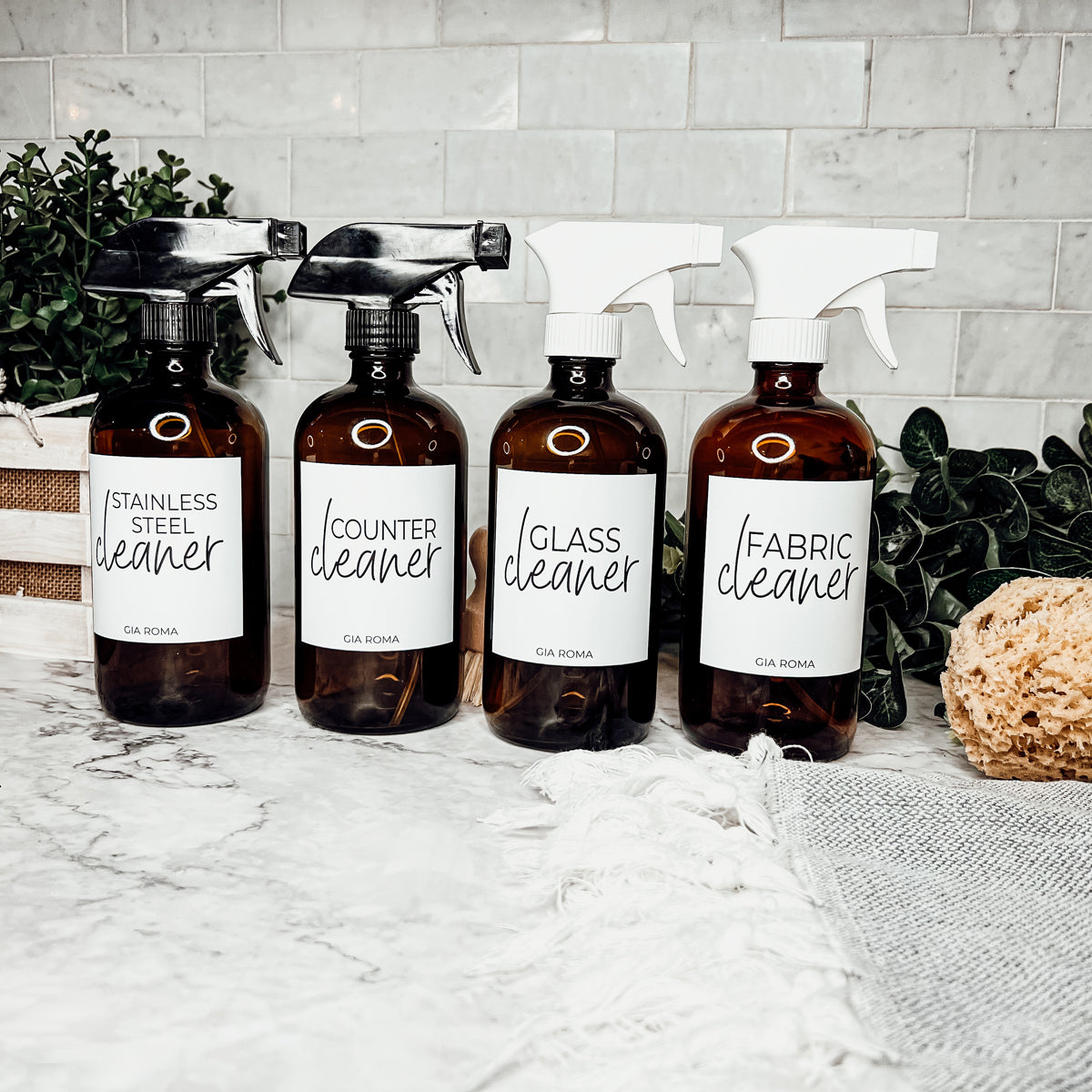 Bouteilles de nettoyage rechargeables en verre Boston Round de 16 oz pour distributeurs de savon et de lotion