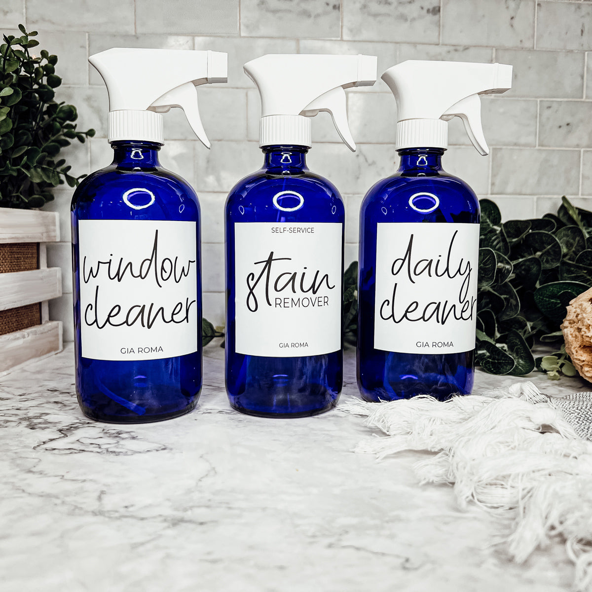 Bouteilles de nettoyage rechargeables en verre Boston Round de 16 oz pour distributeurs de savon et de lotion