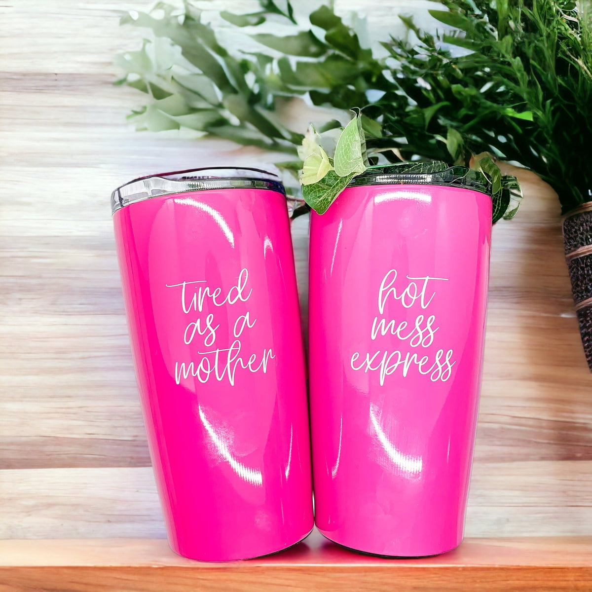 Pink Travel Mug 18oz Stainless Steel Tired As A Mother Insulated Coffee Tumbler Gift For Mom