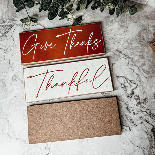 Give Thanks Rustic Wall Sign Set 10x4x1 Inch, Rust Background White Script, Single Or 2-Pack
