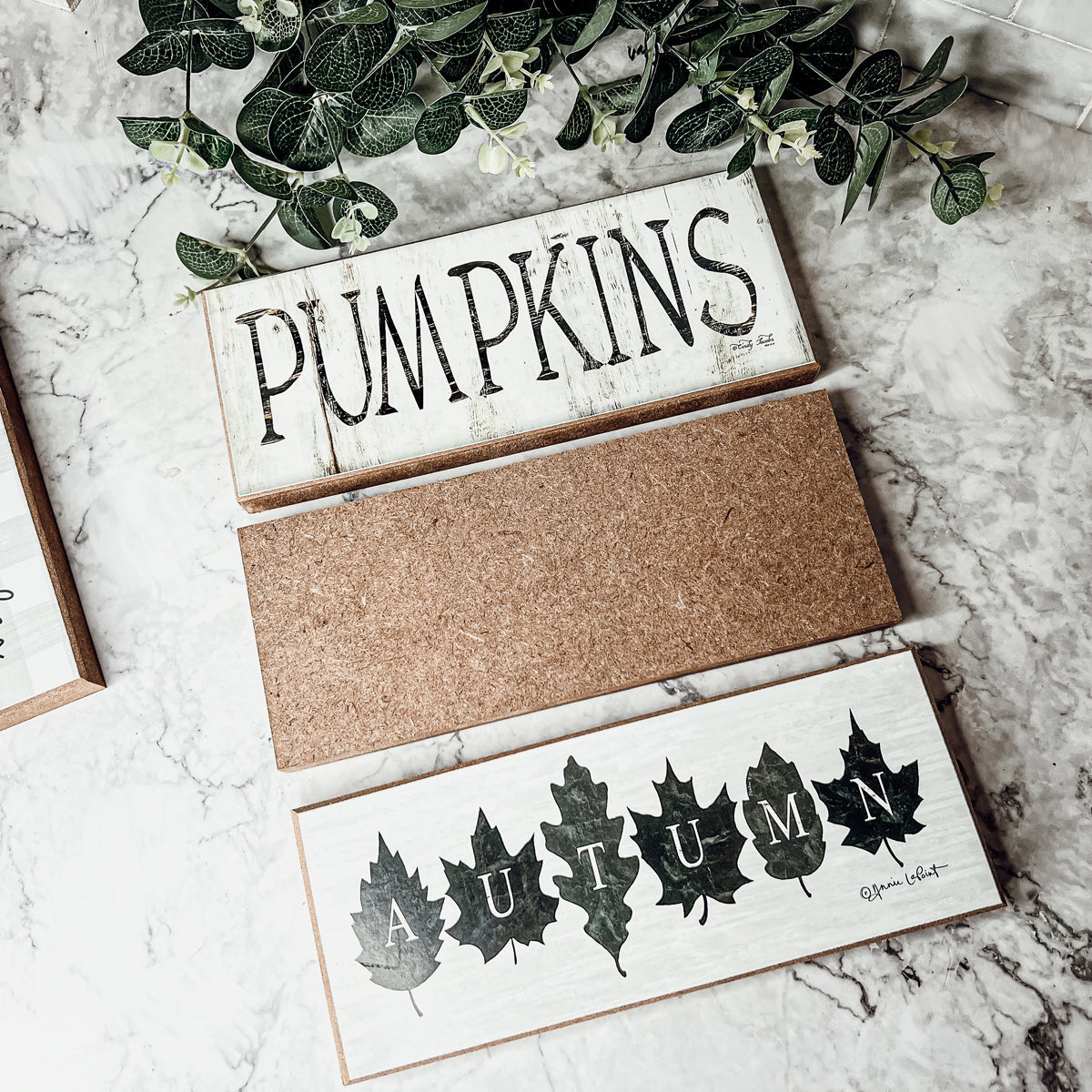 Kürbisse Holzschild Rustikale Herbst Halloween Tischregal Kamindekoration 10x4x1