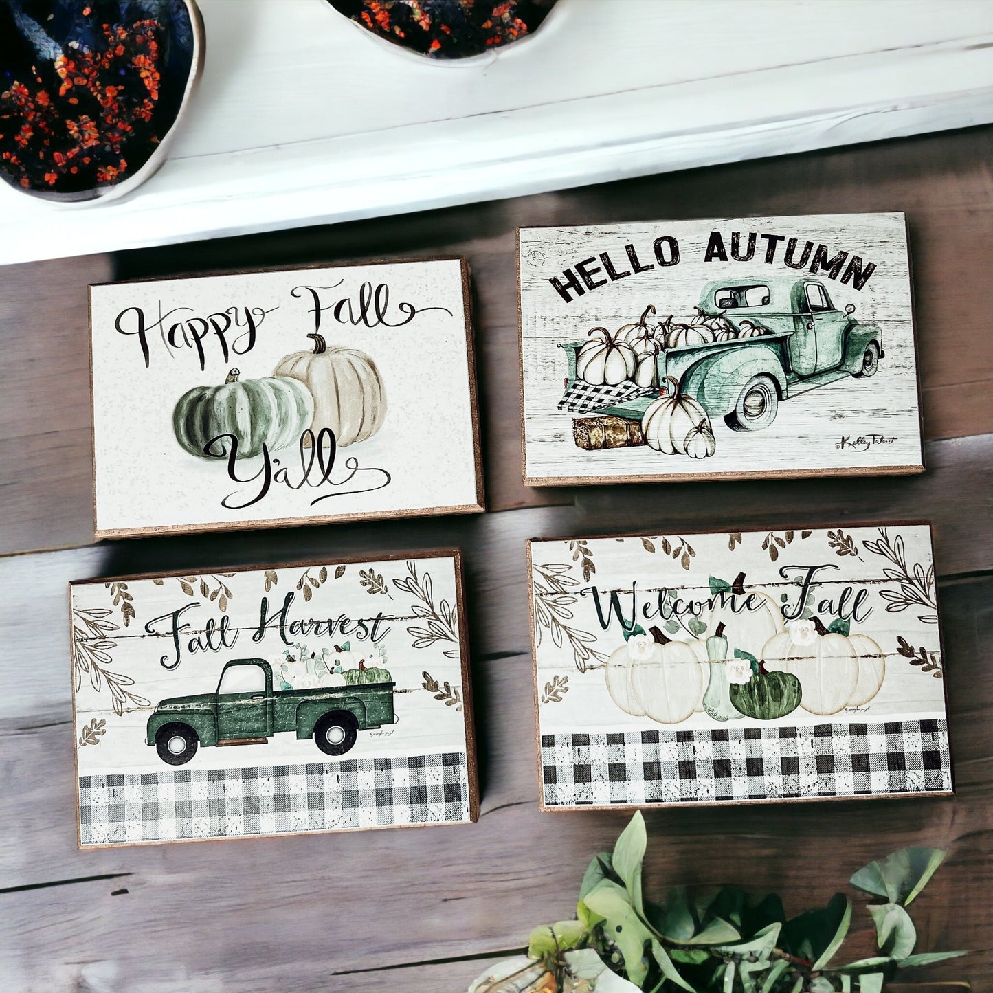 Panneau en bois "Happy Fall Y'all" 6x4 Décoration d'automne style ferme pastel