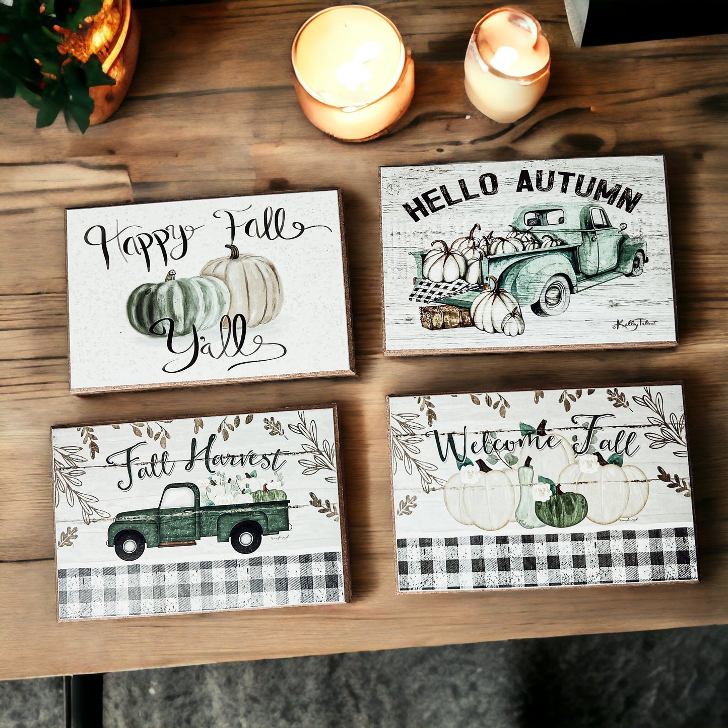 Panneau en bois "Happy Fall Y'all" 6x4 Décoration d'automne style ferme pastel