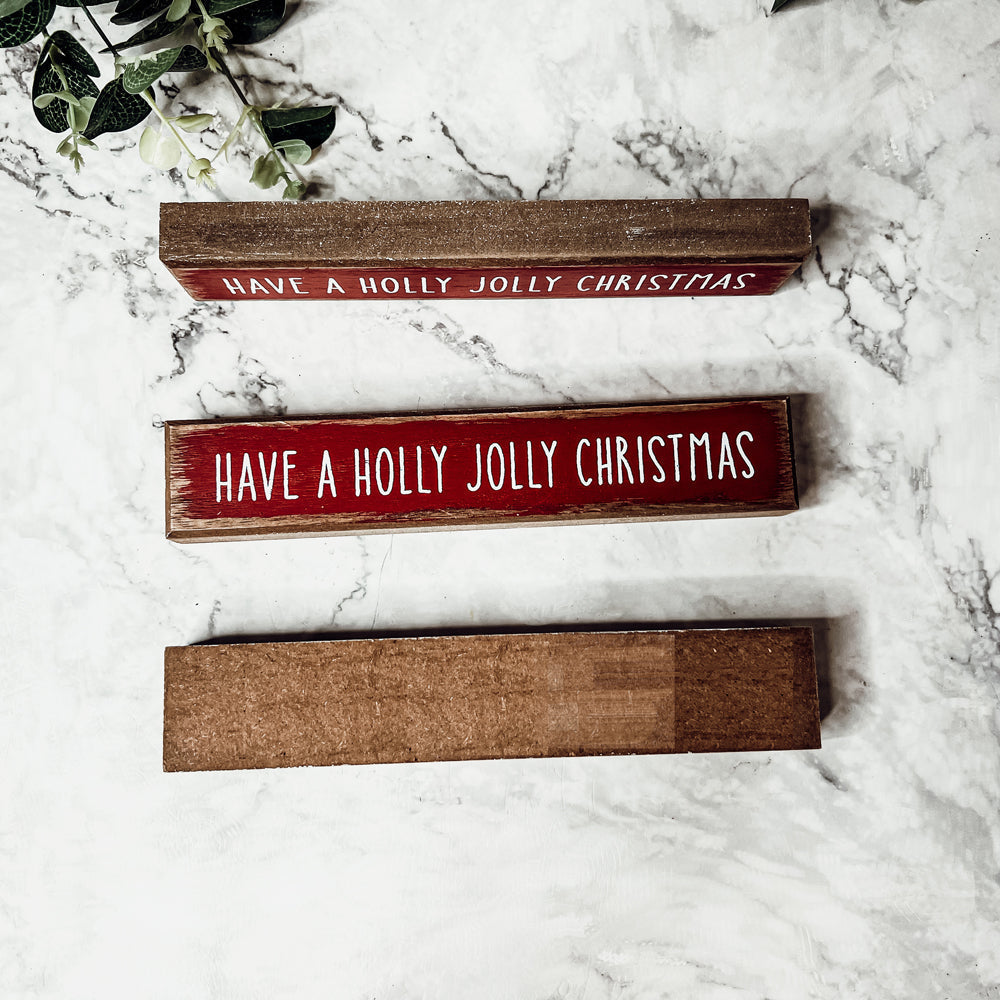 Panneau en bois Holly Jolly Christmas à poser sur une étagère Décoration de cheminée de Noël rustique de ferme