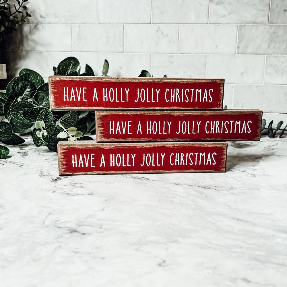 Panneau en bois Holly Jolly Christmas à poser sur une étagère Décoration de cheminée de Noël rustique de ferme