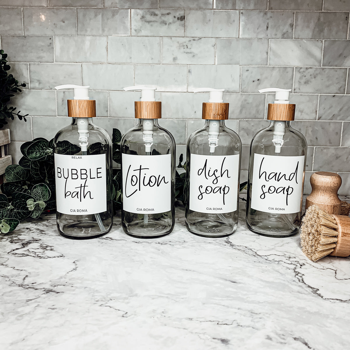 16oz Glas Boston Rundflasche Klar mit weißem Etikett – Mehrfachpackung