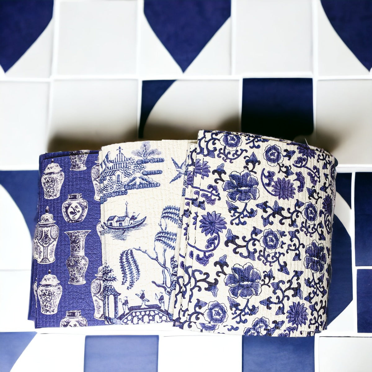 Chinoiserie Öko-Küchentücher – Biologisch abbaubare Zellulose-Baumwolle, 3 Designs