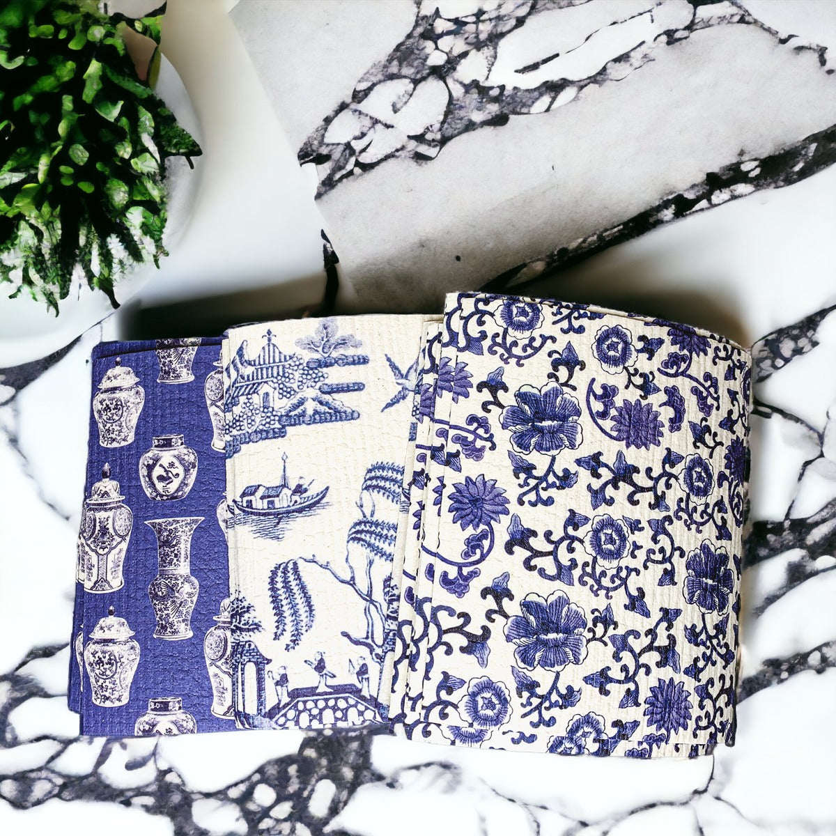 Chinoiserie Öko-Küchentücher – Biologisch abbaubare Zellulose-Baumwolle, 3 Designs