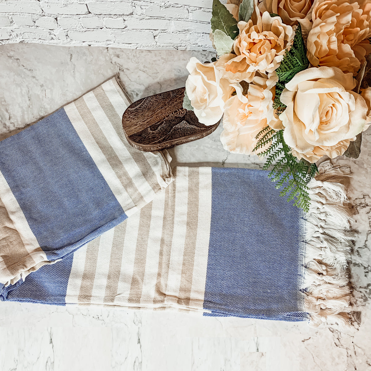 Mediterranes Baumwoll-Badetuch, 180 g/m², leicht, Grau-Blau, Sommer