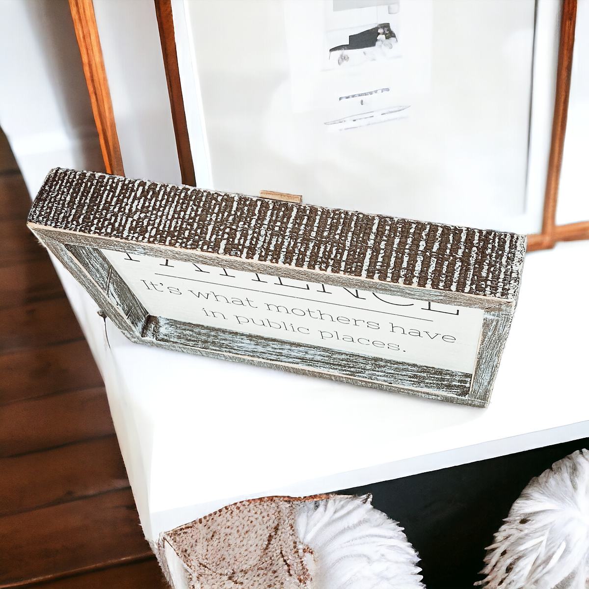 Holzgerahmtes Geduld-Schild für Mama 10x6 Lustiger Muttertagsspruch Heimdekoration Geschenk für Mütter