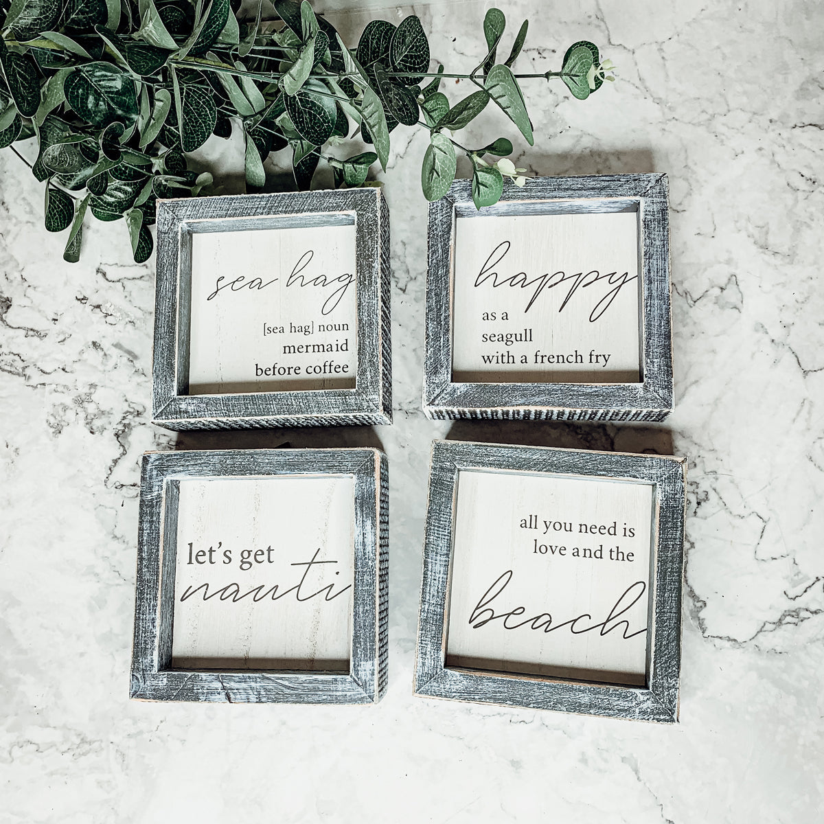 Happy As A Seagull Wooden Sign 5x5 Distressed Gray Frame Beach Decor Funny Coastal Gift