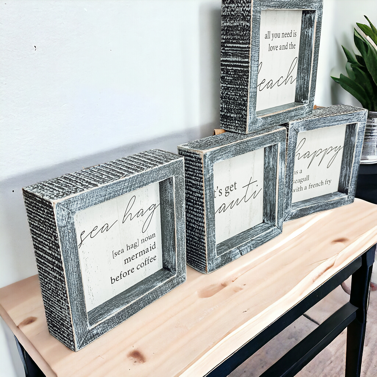 Panneau en bois de 5 pouces "Beach Home Summer" Citation amusante sur le café Décoration murale côtière Petite plaque