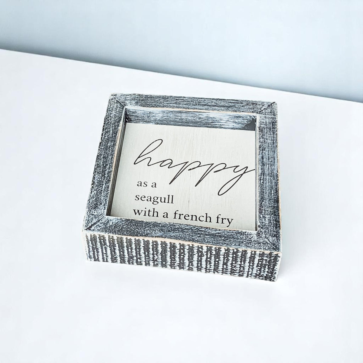 Happy As A Seagull Wooden Sign 5x5 Distressed Gray Frame Beach Decor Funny Coastal Gift