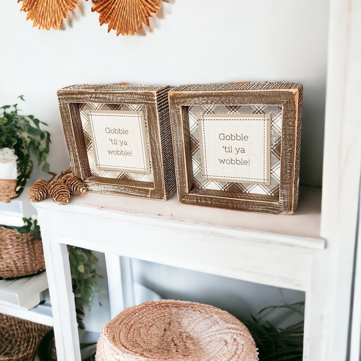 Panneau de table "Thanksgiving Gobble Til Ya Wobble" 5x5x1,5 Décoration de fête de fin d'année Cadeau mignon