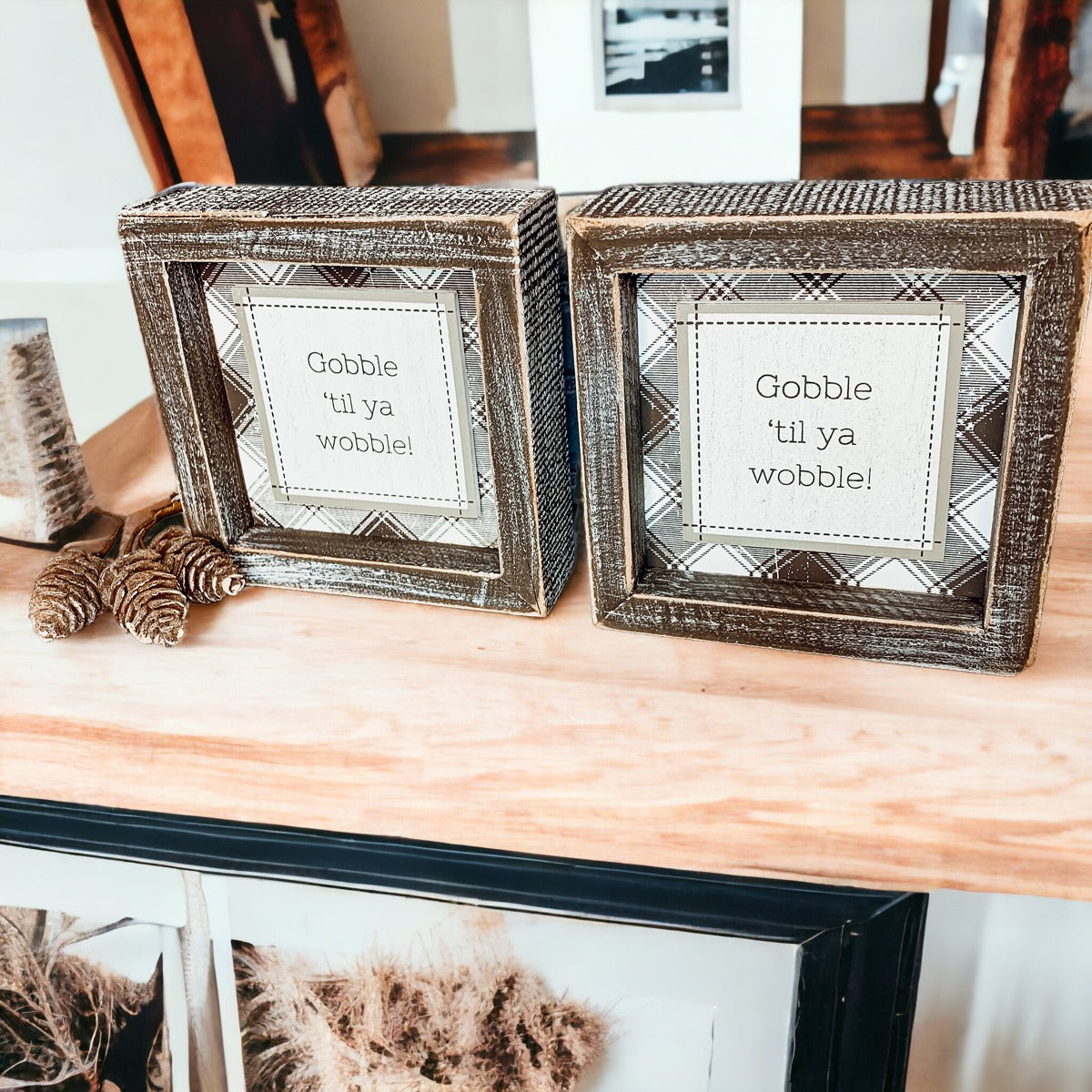 Panneau de table "Thanksgiving Gobble Til Ya Wobble" 5x5x1,5 Décoration de fête de fin d'année Cadeau mignon