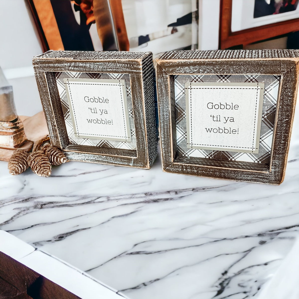 Panneau de table "Thanksgiving Gobble Til Ya Wobble" 5x5x1,5 Décoration de fête de fin d'année Cadeau mignon
