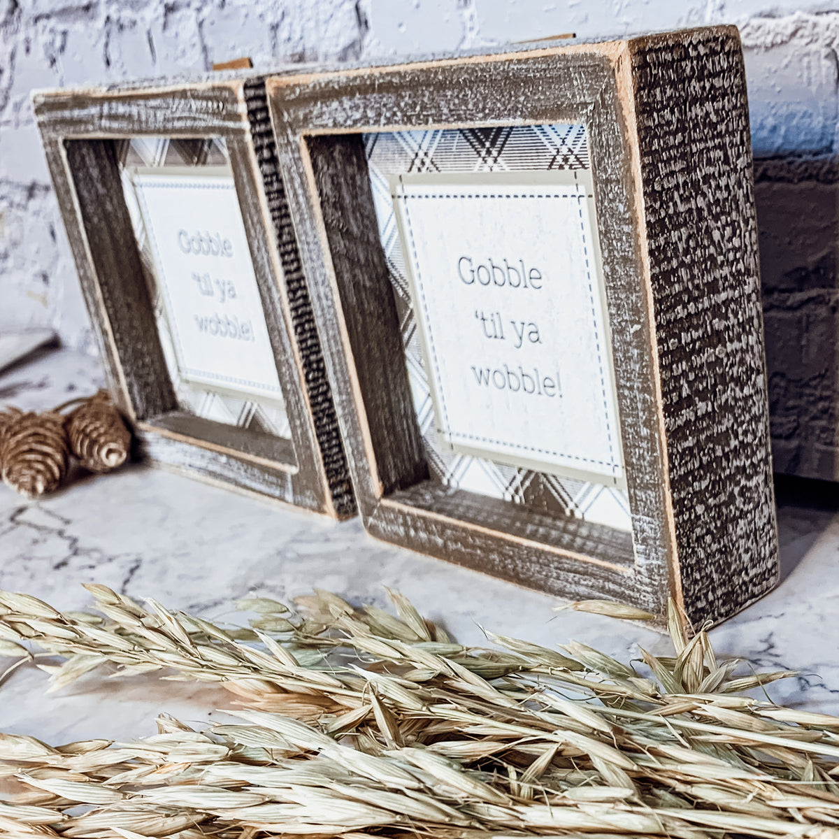 Panneau de table "Thanksgiving Gobble Til Ya Wobble" 5x5x1,5 Décoration de fête de fin d'année Cadeau mignon