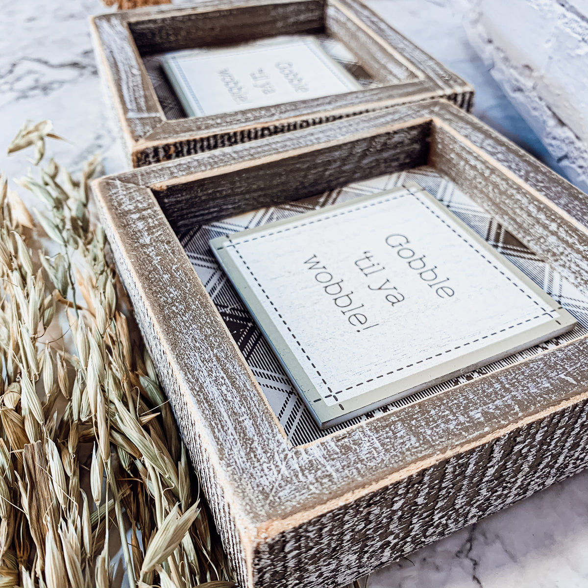 Panneau de table "Thanksgiving Gobble Til Ya Wobble" 5x5x1,5 Décoration de fête de fin d'année Cadeau mignon