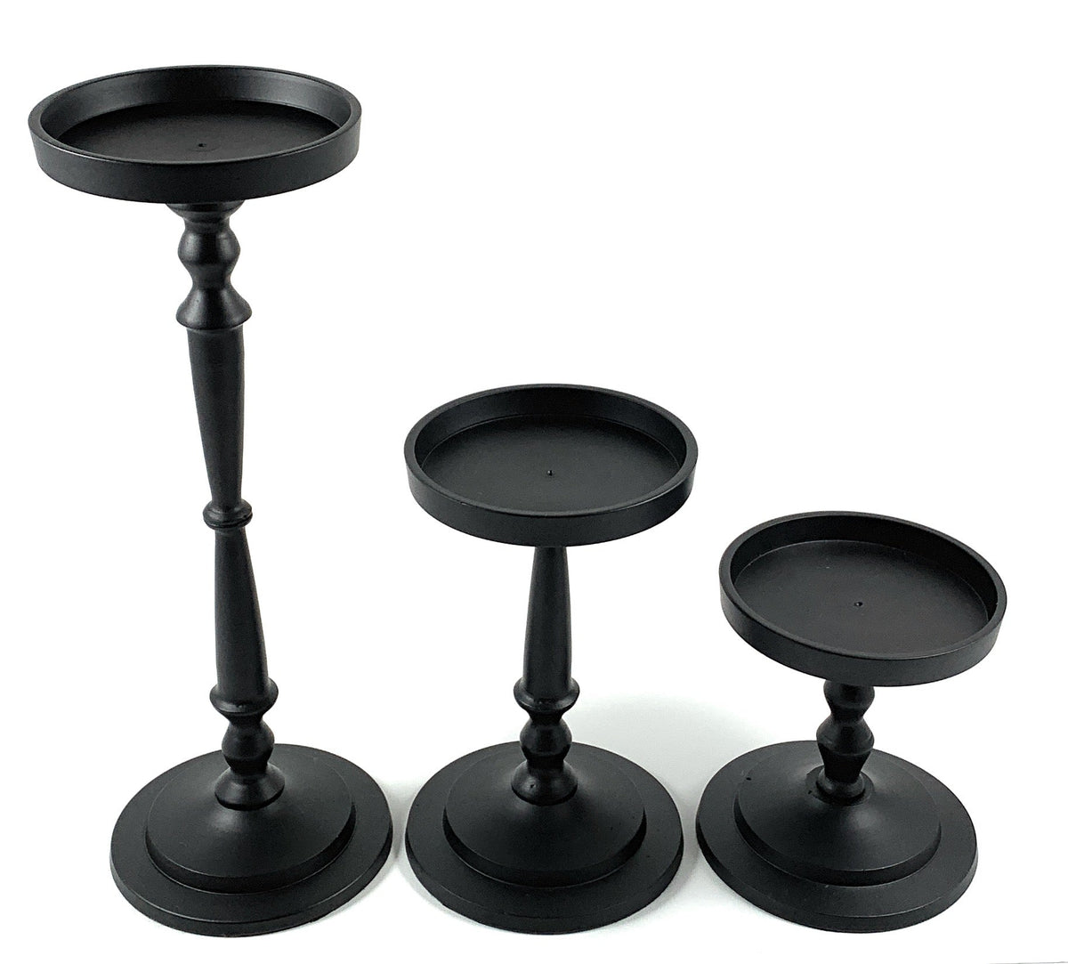 Vibhsa Pillar Candle Holders | Set of 3, Glossy Black, Compact Graduated Heights