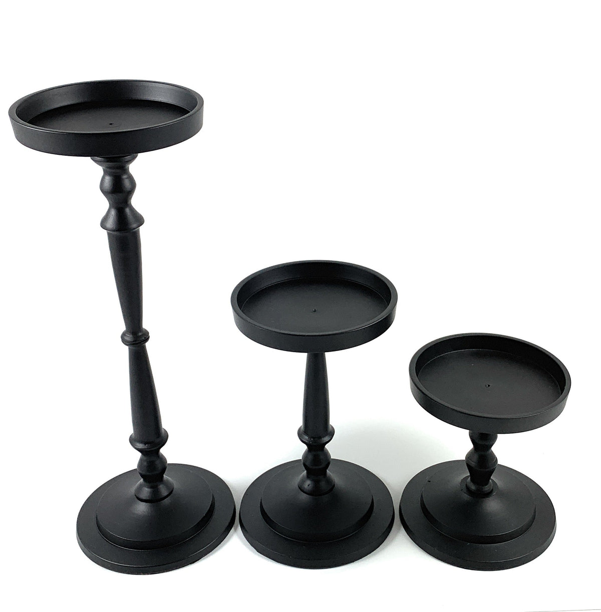 Vibhsa Pillar Candle Holders | Set of 3, Glossy Black, Compact Graduated Heights