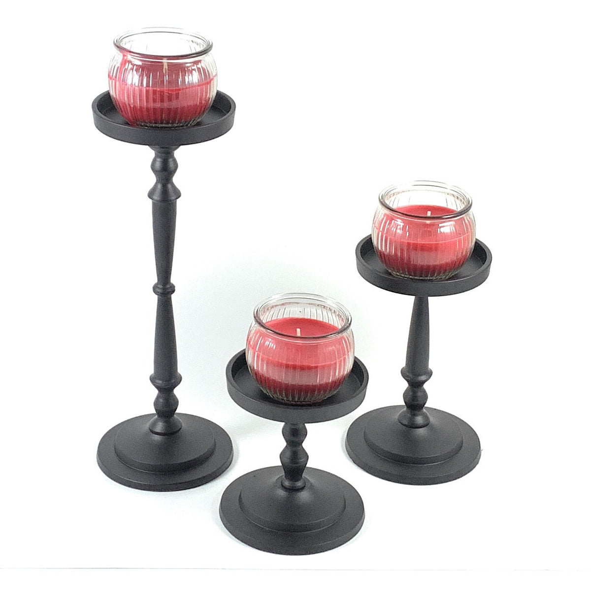 Vibhsa Pillar Candle Holders | Set of 3, Glossy Black, Compact Graduated Heights