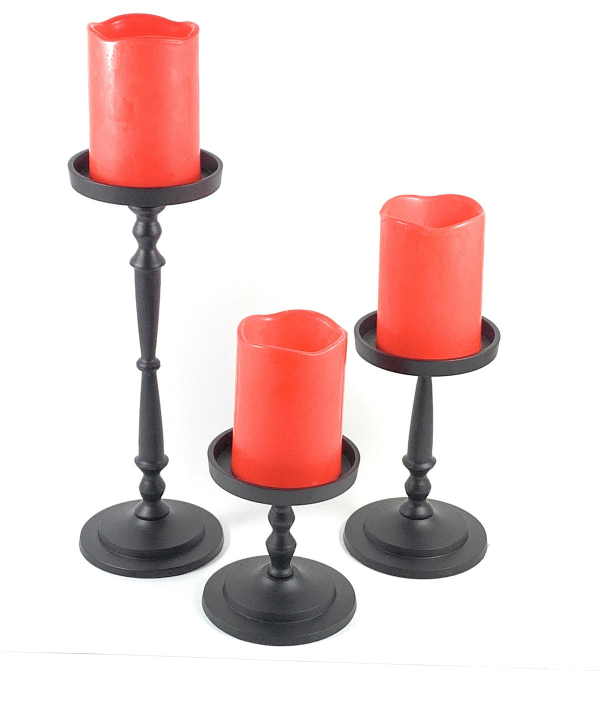 Vibhsa Pillar Candle Holders | Set of 3, Glossy Black, Compact Graduated Heights