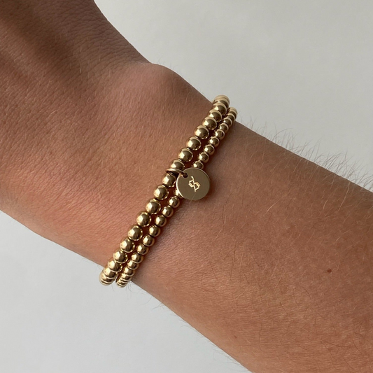 Old English Initial Juno Double Bracelet Stack (3+4mm)
