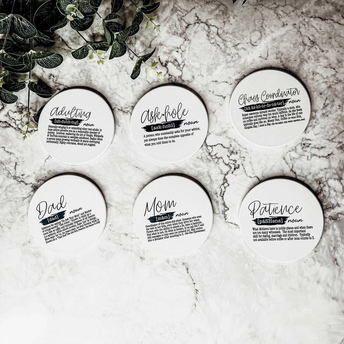 Adulting Funny Coaster Gift Set 6 Pack Humorous Quote Drink Coasters Home Bar Decor