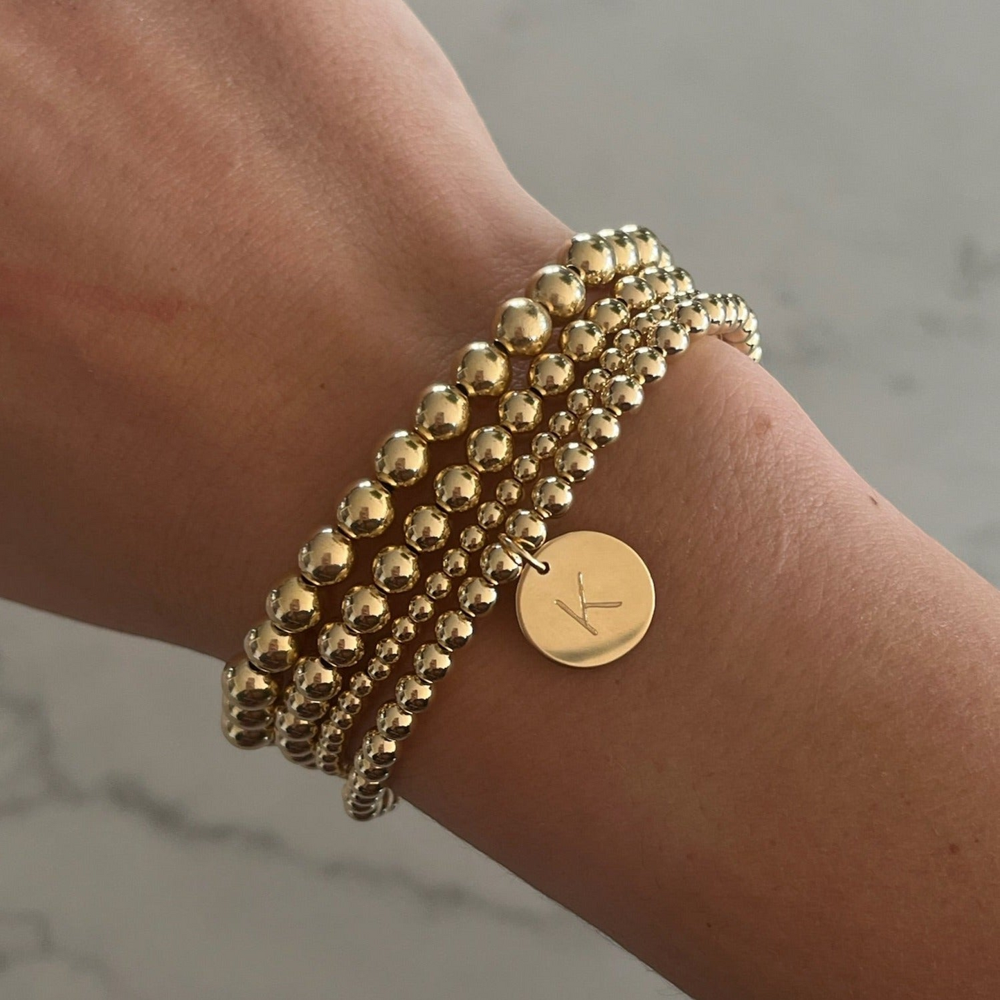 Classic Initial Juno Bracelet Four Stack (3+4+4+5mm)