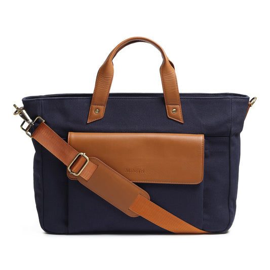 Attaché-case en cuir et toile Voyager, Bleu foncé