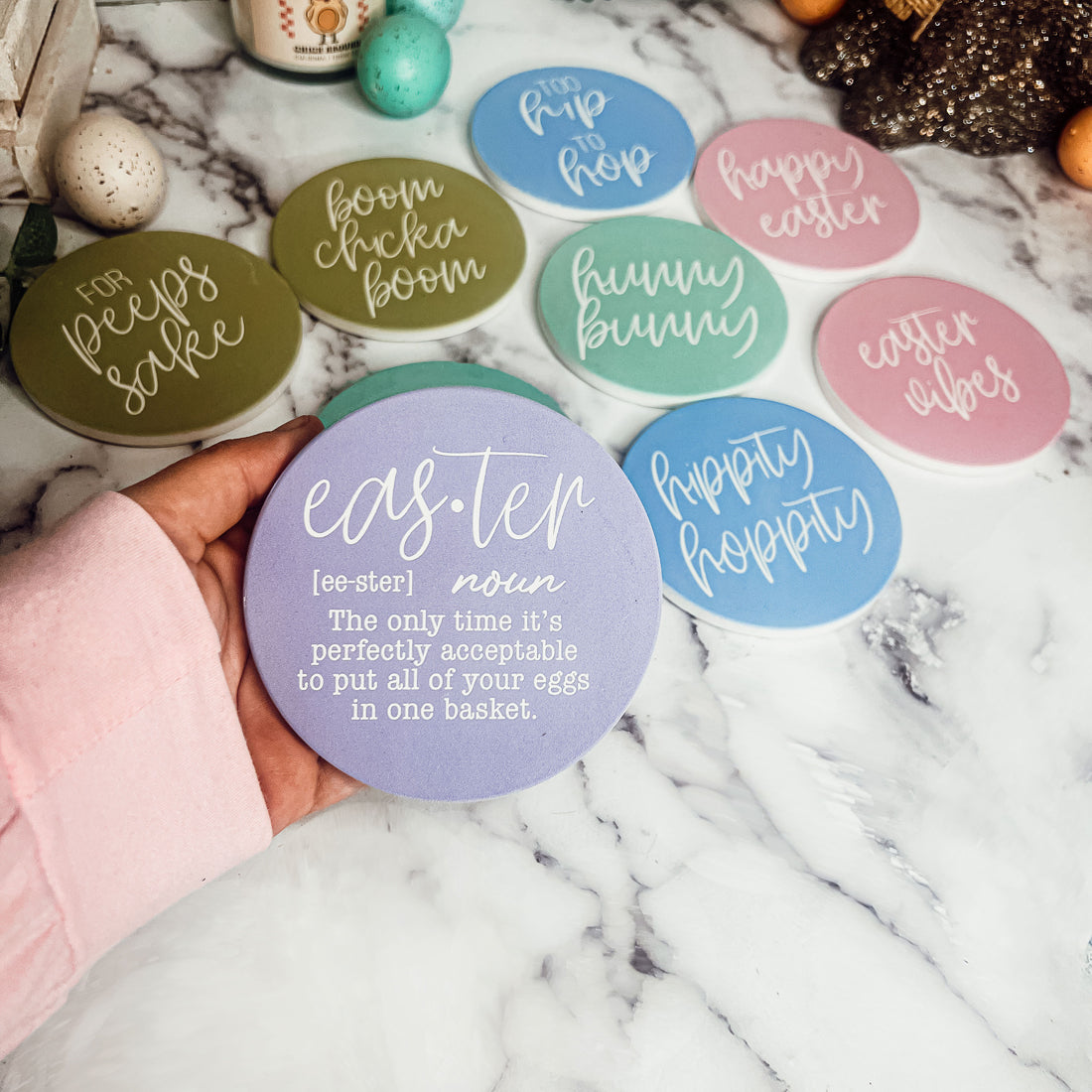 Ostern Keramik Untersetzer Set Frühling 10 cm Saugfähige Getränkeuntersetzer Tischschoner Packung