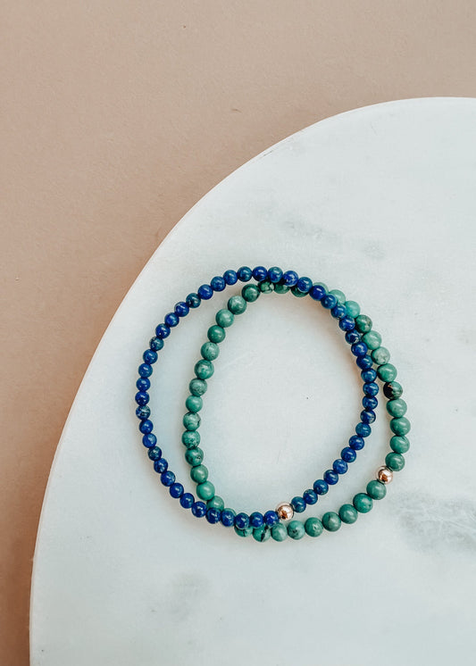 Lapislazuli + 14K Gold Filled Perlen Stretch-Armband