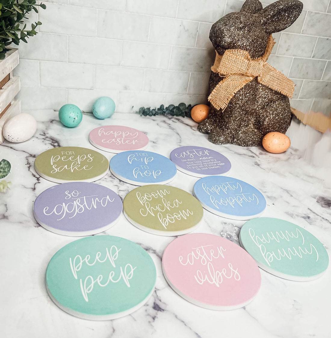 Ensemble de dessous de verre en céramique de Pâques, 10 cm, absorbants, protège-table, lot