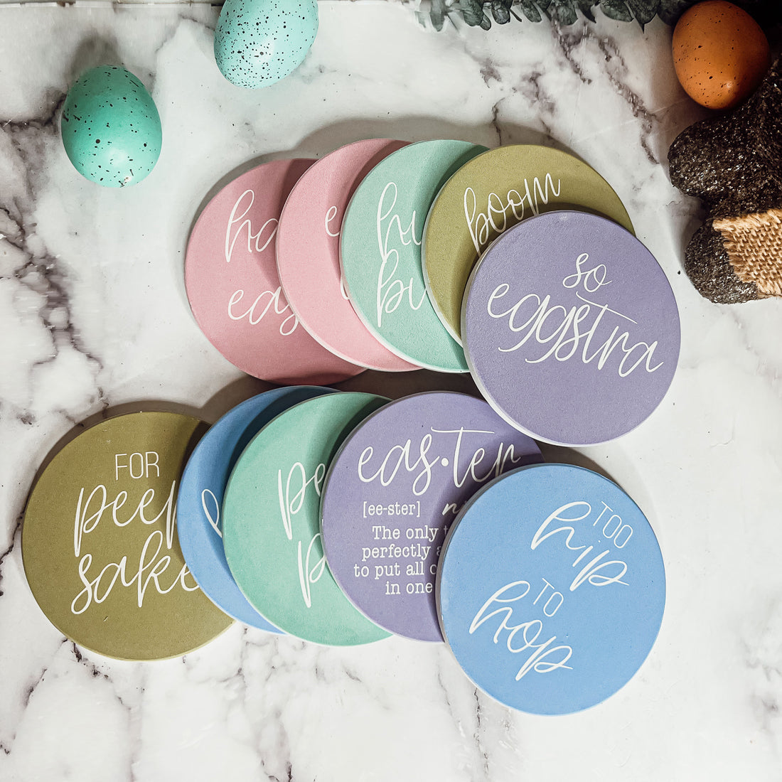 Ostern Keramik Untersetzer Set Frühling 10 cm Saugfähige Getränkeuntersetzer Tischschoner Packung