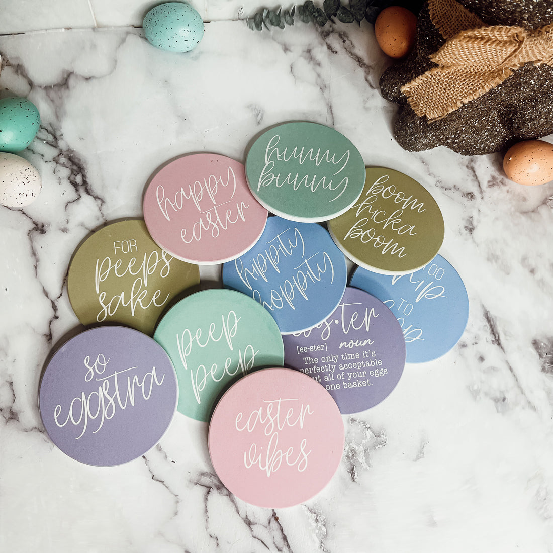 Ostern Keramik Untersetzer Set Frühling 10 cm Saugfähige Getränkeuntersetzer Tischschoner Packung