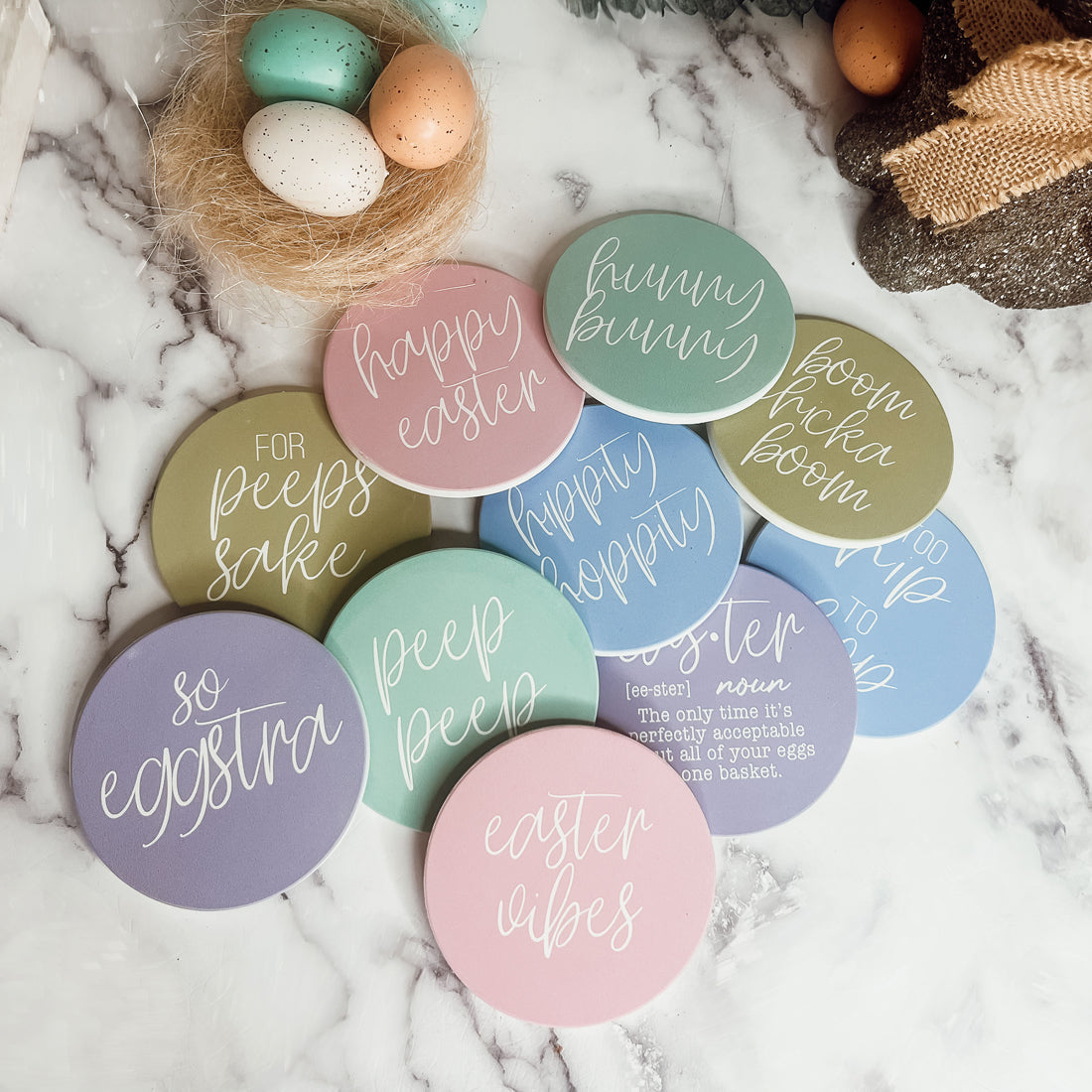 Ostern Keramik Untersetzer Set Frühling 10 cm Saugfähige Getränkeuntersetzer Tischschoner Packung