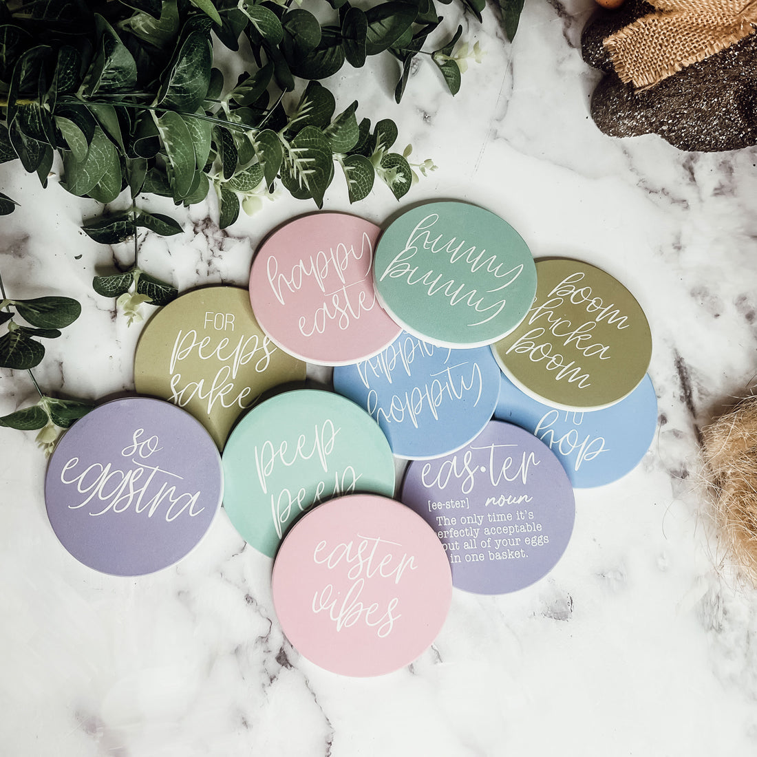 Ostern Keramik Untersetzer Set Frühling 10 cm Saugfähige Getränkeuntersetzer Tischschoner Packung