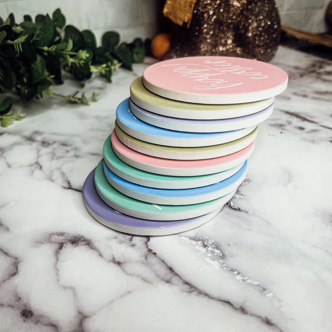 Ostern Keramik Untersetzer Set Frühling 10 cm Saugfähige Getränkeuntersetzer Tischschoner Packung