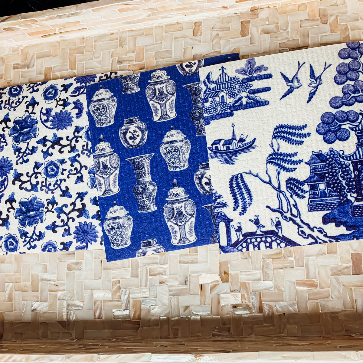Chinoiserie Öko-Küchentücher – Biologisch abbaubare Zellulose-Baumwolle, 3 Designs