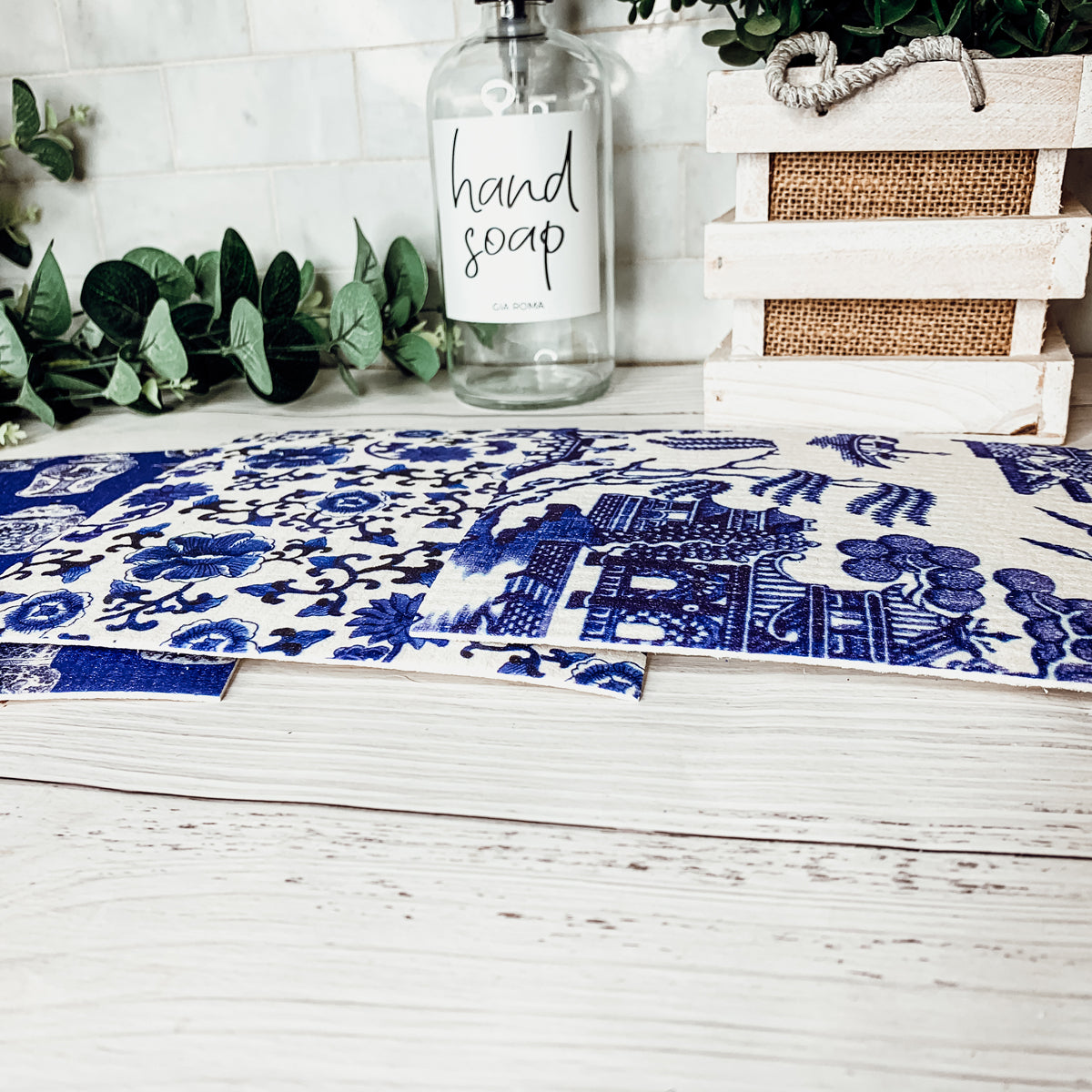 Chinoiserie Öko-Küchentücher – Biologisch abbaubare Zellulose-Baumwolle, 3 Designs
