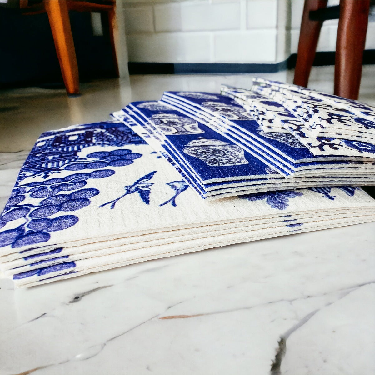 Chinoiserie Öko-Küchentücher – Biologisch abbaubare Zellulose-Baumwolle, 3 Designs
