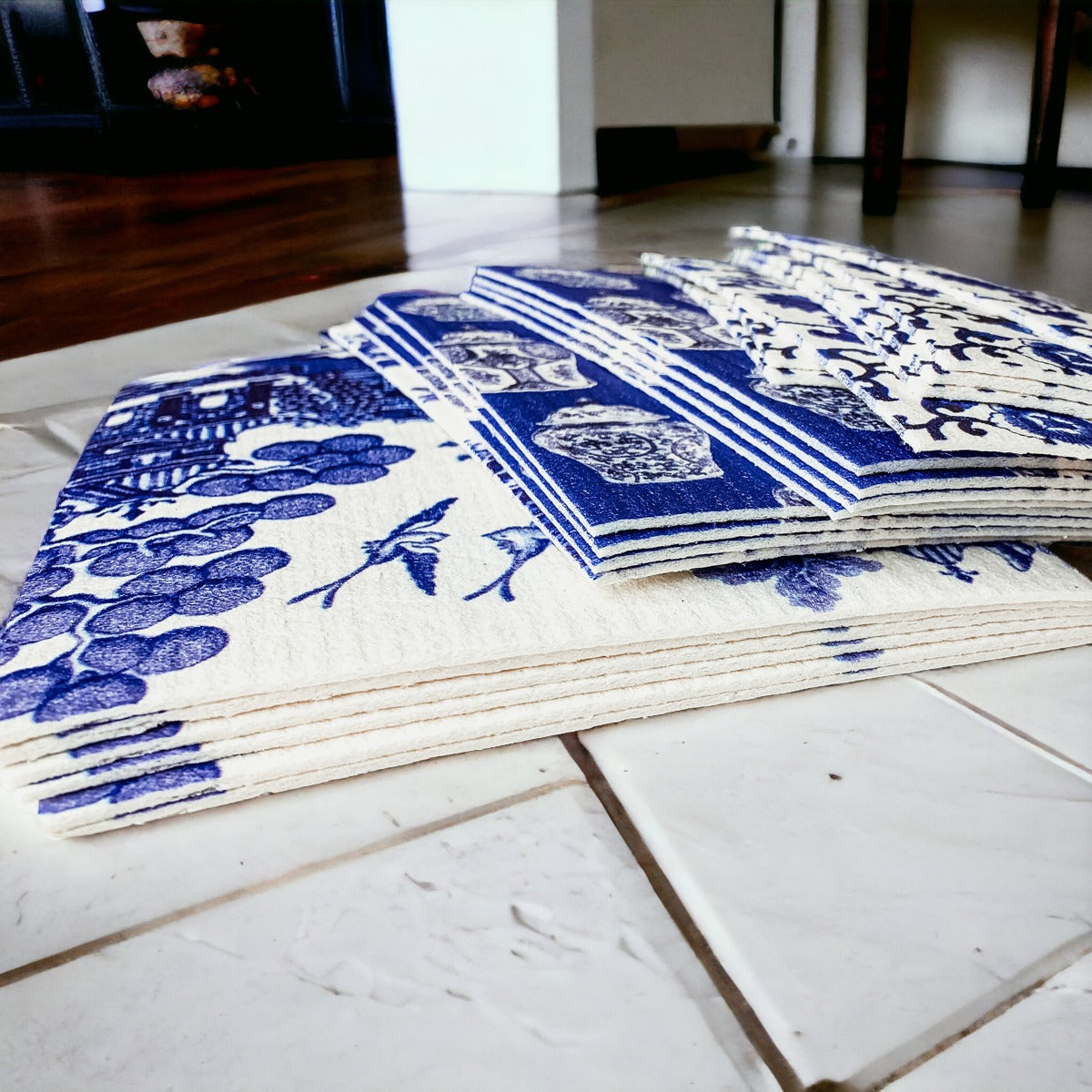 Chinoiserie Öko-Küchentücher – Biologisch abbaubare Zellulose-Baumwolle, 3 Designs